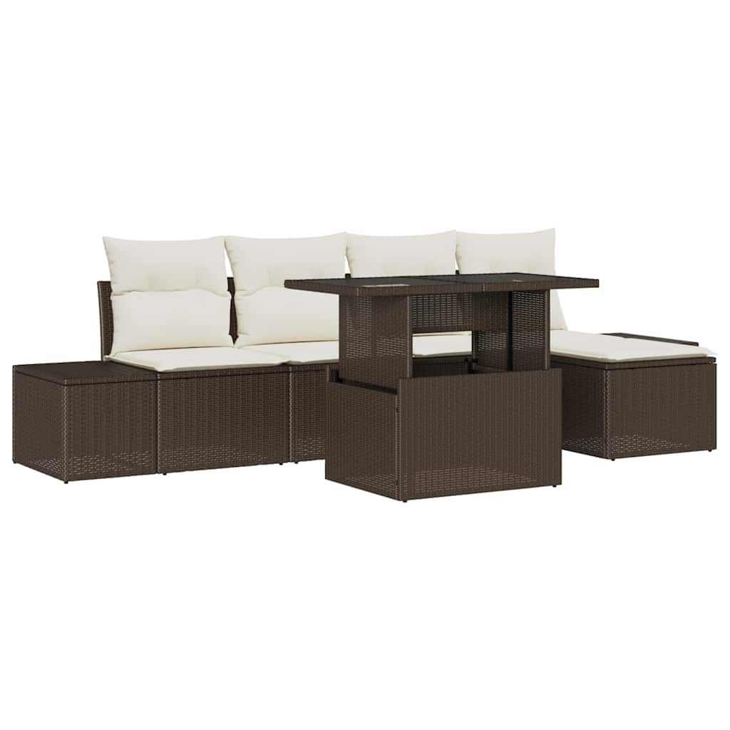Tuin Sofa Set 6 st Bruin en Crème poly rattan