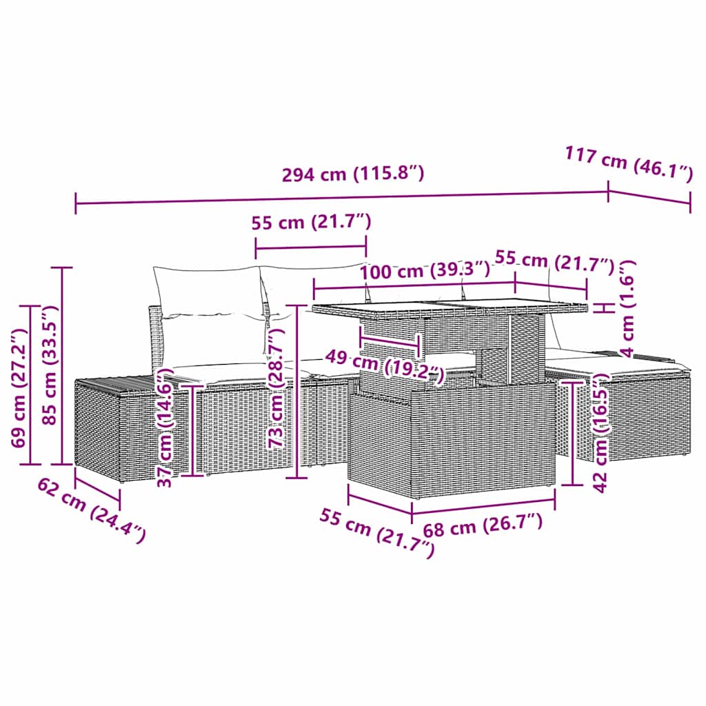 Tuin Sofa Set 6 st Grijs poly rattan