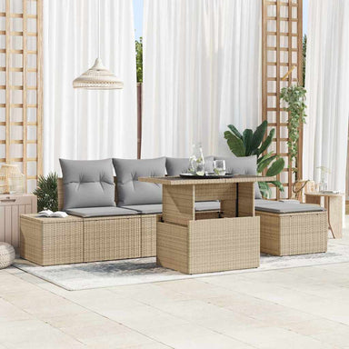 Tuin Sofa Set 6 st Beige en Licht Grijs poly rattan