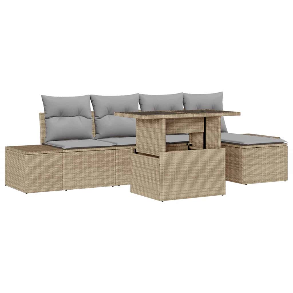 Tuin Sofa Set 6 st Beige en Licht Grijs poly rattan