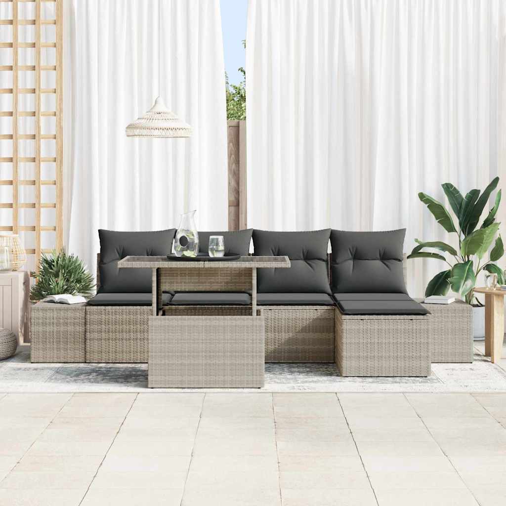 Tuin Sofa Set 6 st Lichtgrijs poly rattan