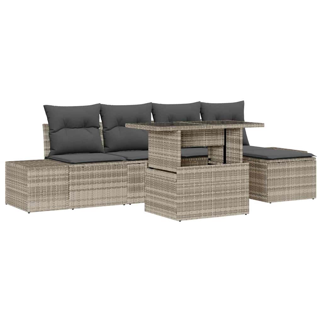 Tuin Sofa Set 6 st Lichtgrijs poly rattan