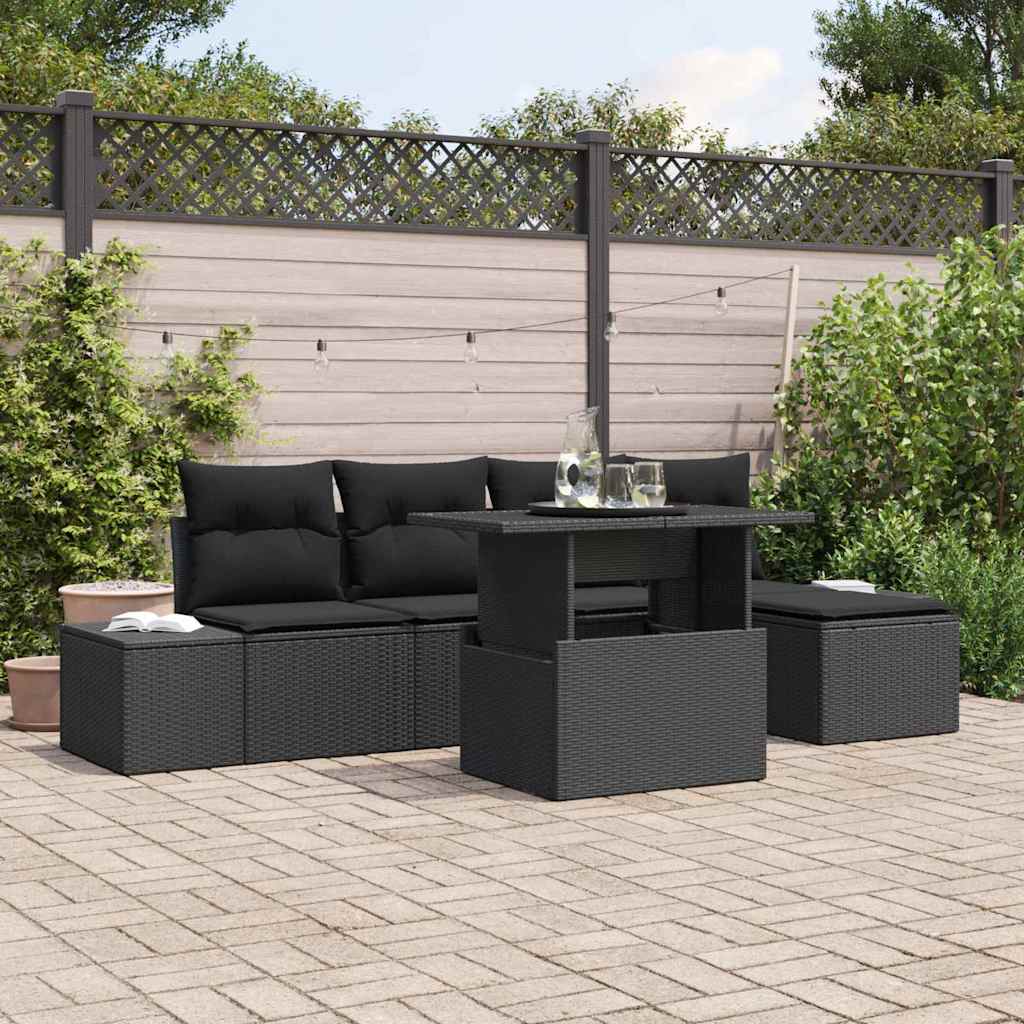 Tuin Sofa Set 6 st Zwart poly rattan