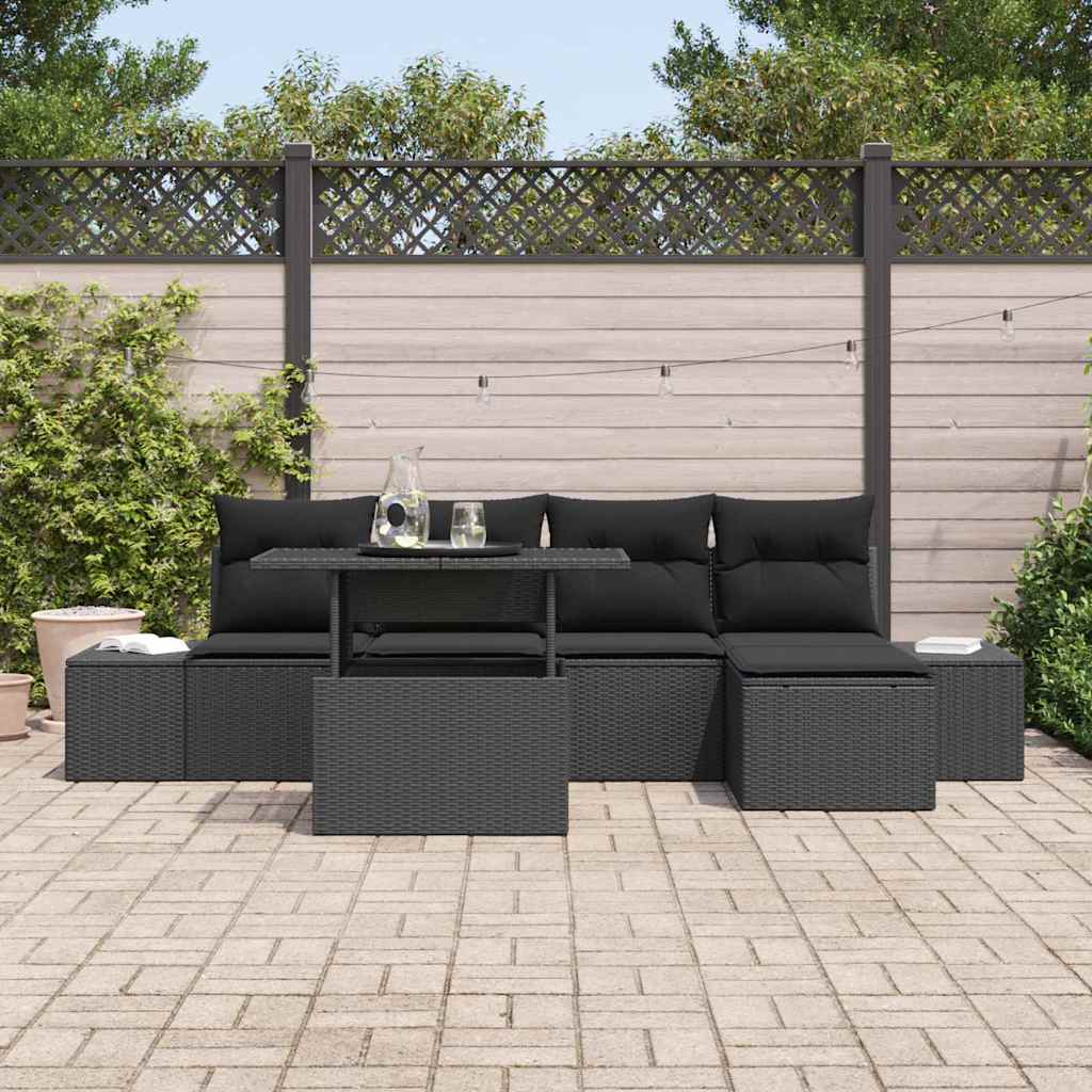 Tuin Sofa Set 6 st Zwart poly rattan