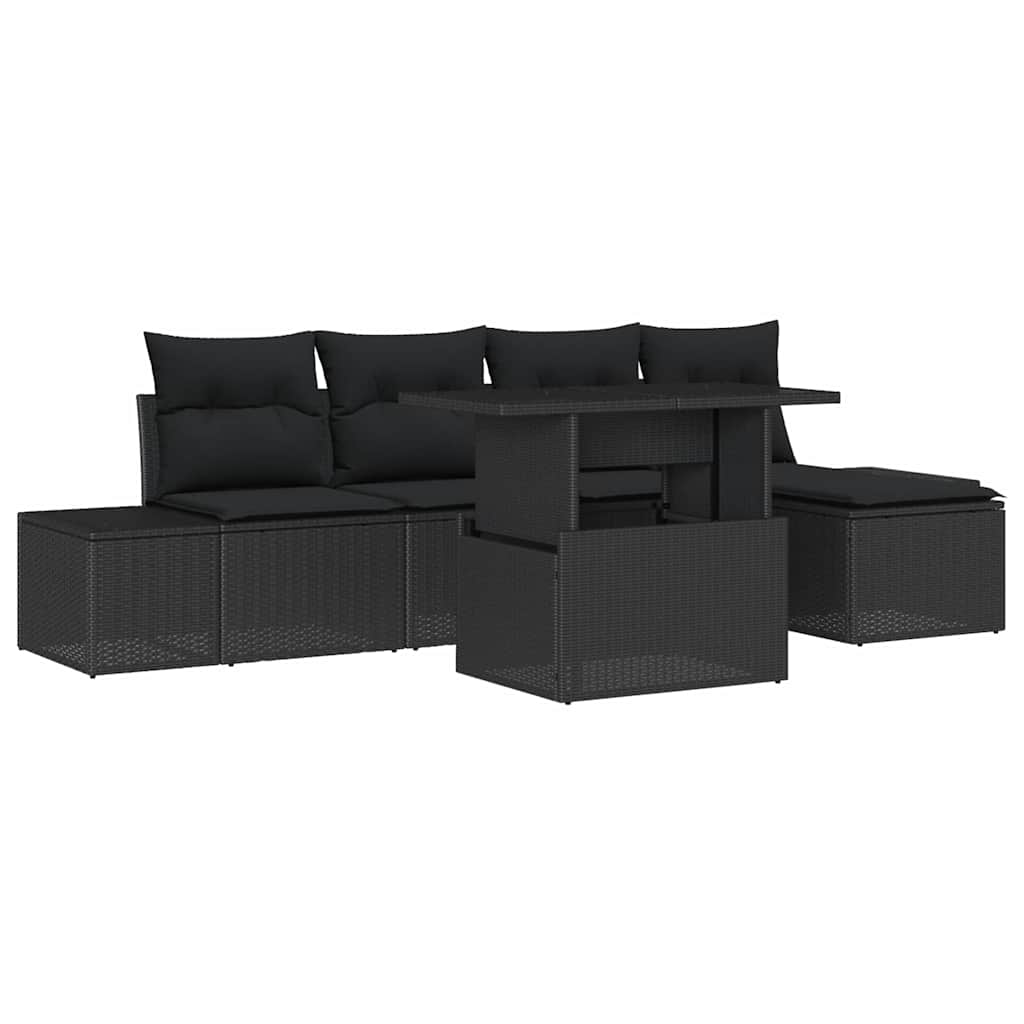 Tuin Sofa Set 6 st Zwart poly rattan