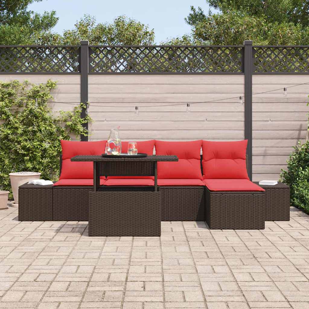 Tuin Sofa Set 6 st Bruin en Rood poly rattan