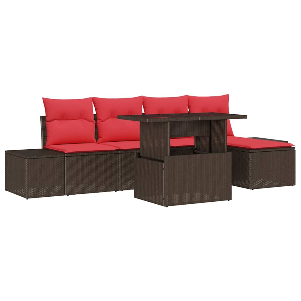 Tuin Sofa Set 6 st Bruin en Rood poly rattan