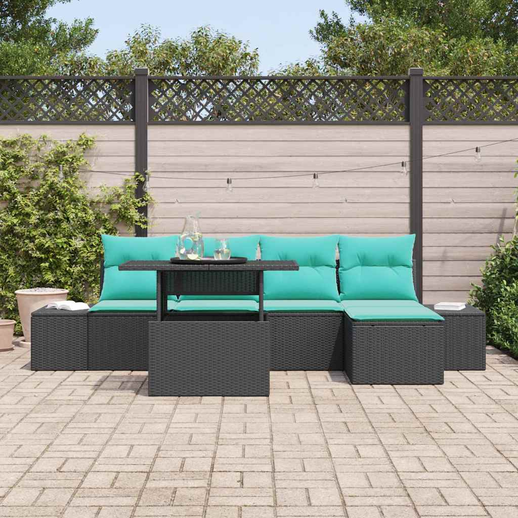 Tuin Sofa Set 6 st Zwart en Blauw poly rattan