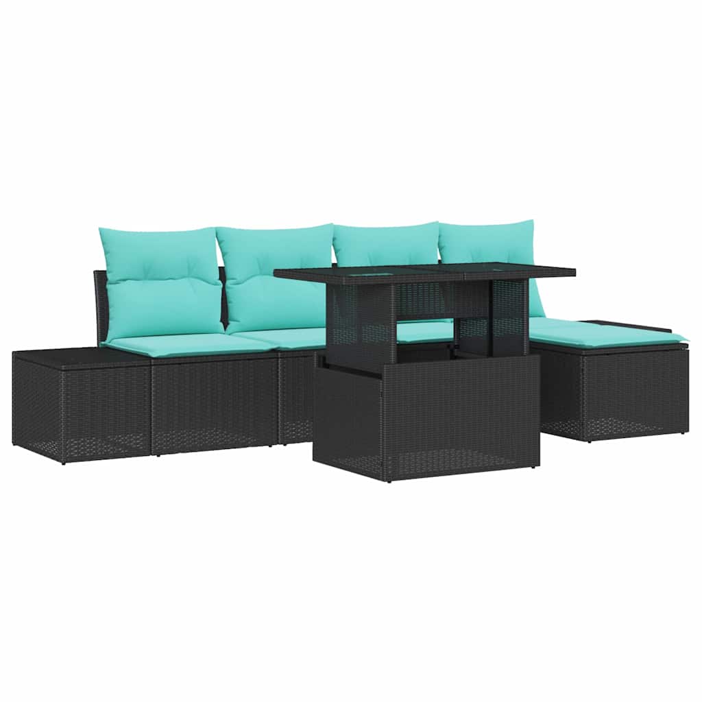 Tuin Sofa Set 6 st Zwart en Blauw poly rattan