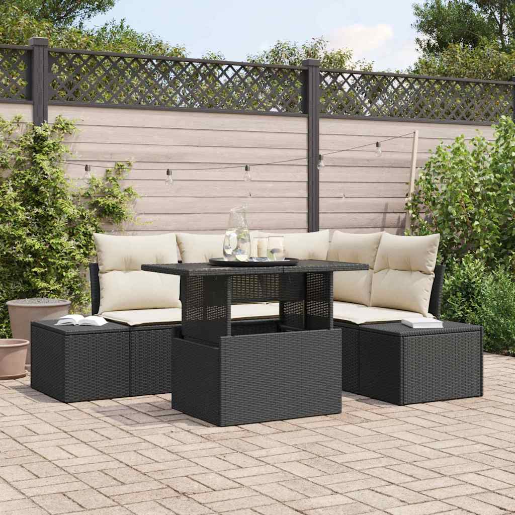 Tuin Sofa Set 5 st Zwart en Crème poly rattan