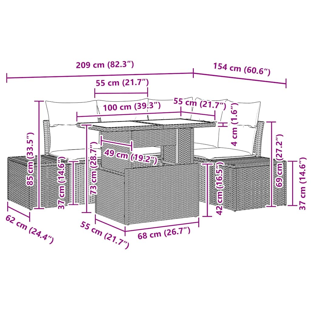 Tuin Sofa Set 5 st Zwart en Crème poly rattan