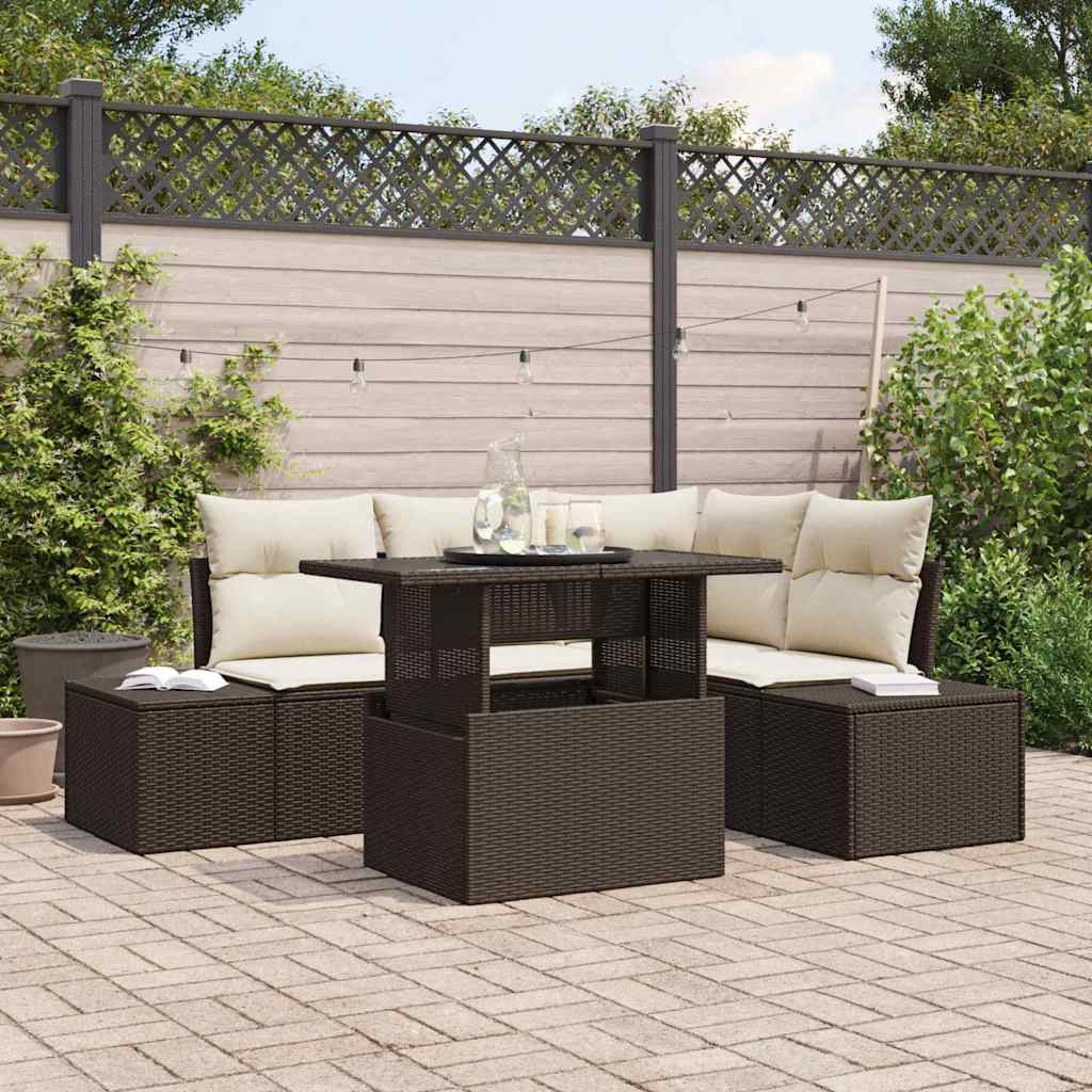 Tuin Sofa Set 5 st Bruin en Crème poly rattan