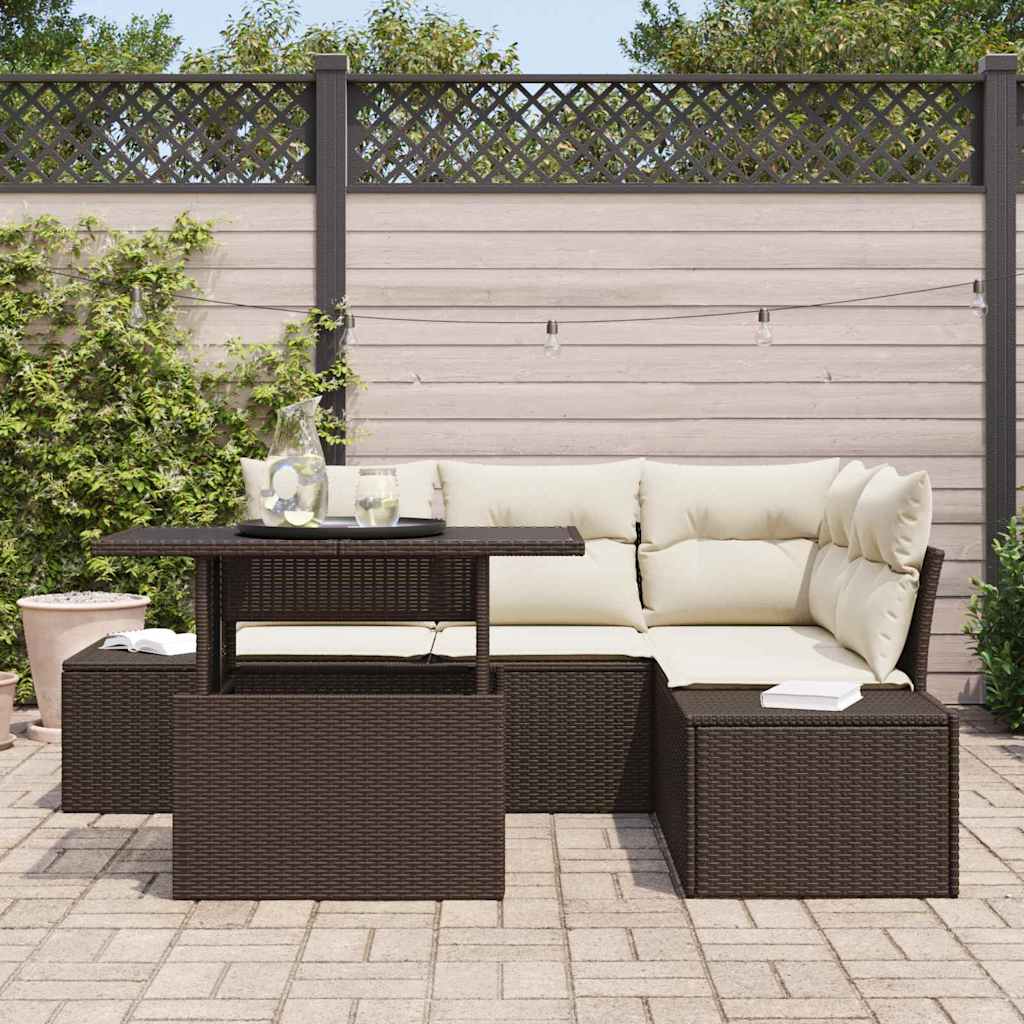 Tuin Sofa Set 5 st Bruin en Crème poly rattan