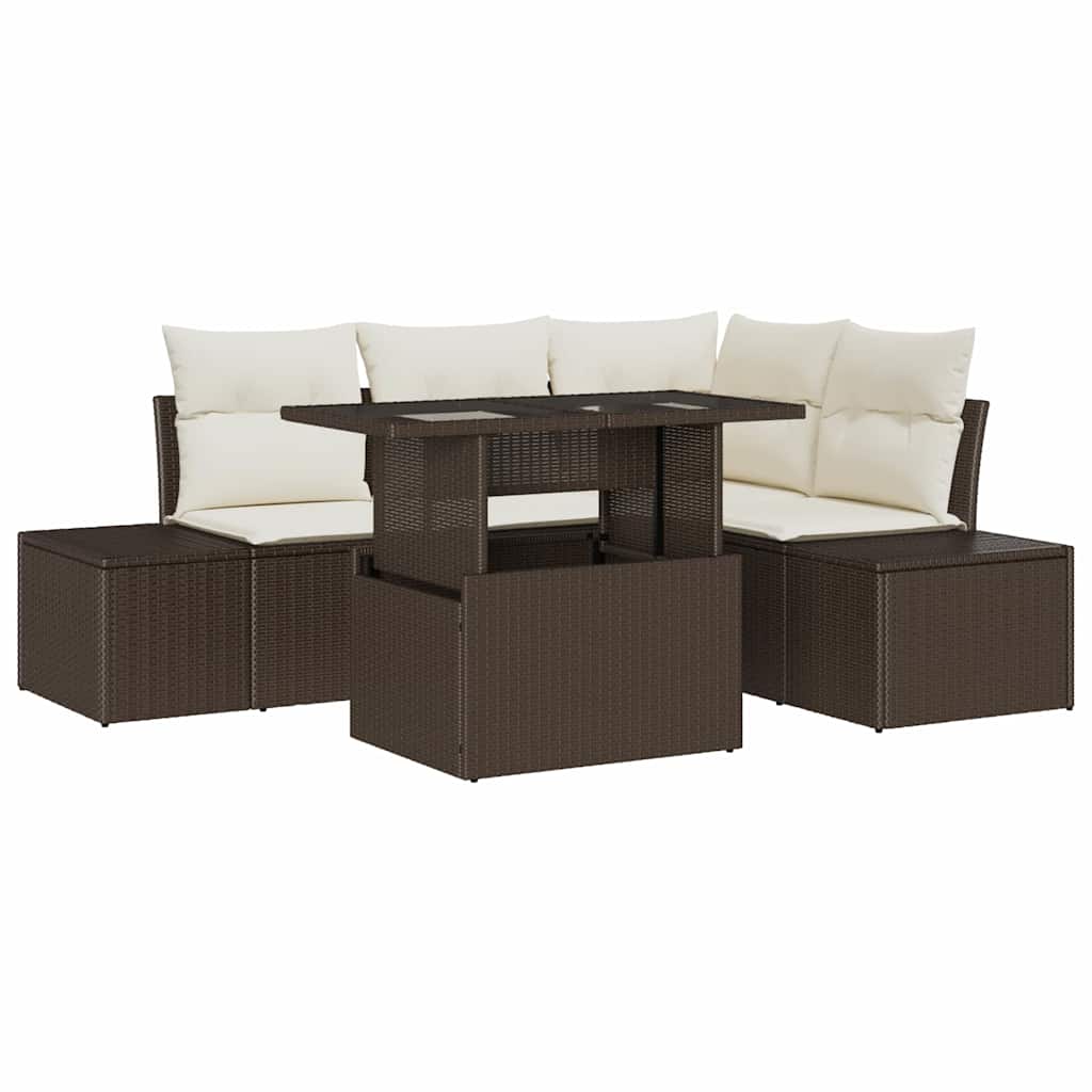 Tuin Sofa Set 5 st Bruin en Crème poly rattan