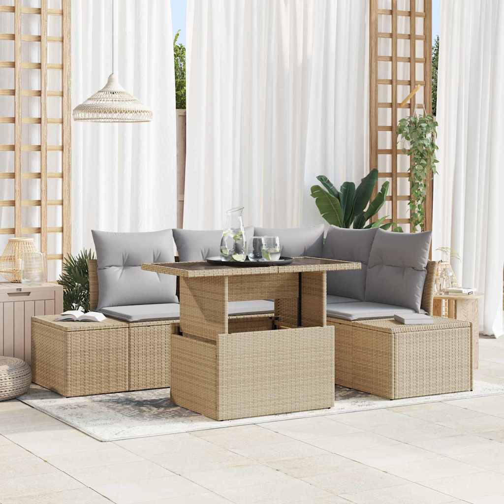 Tuin Sofa Set 5 st Beige en Licht Grijs poly rattan