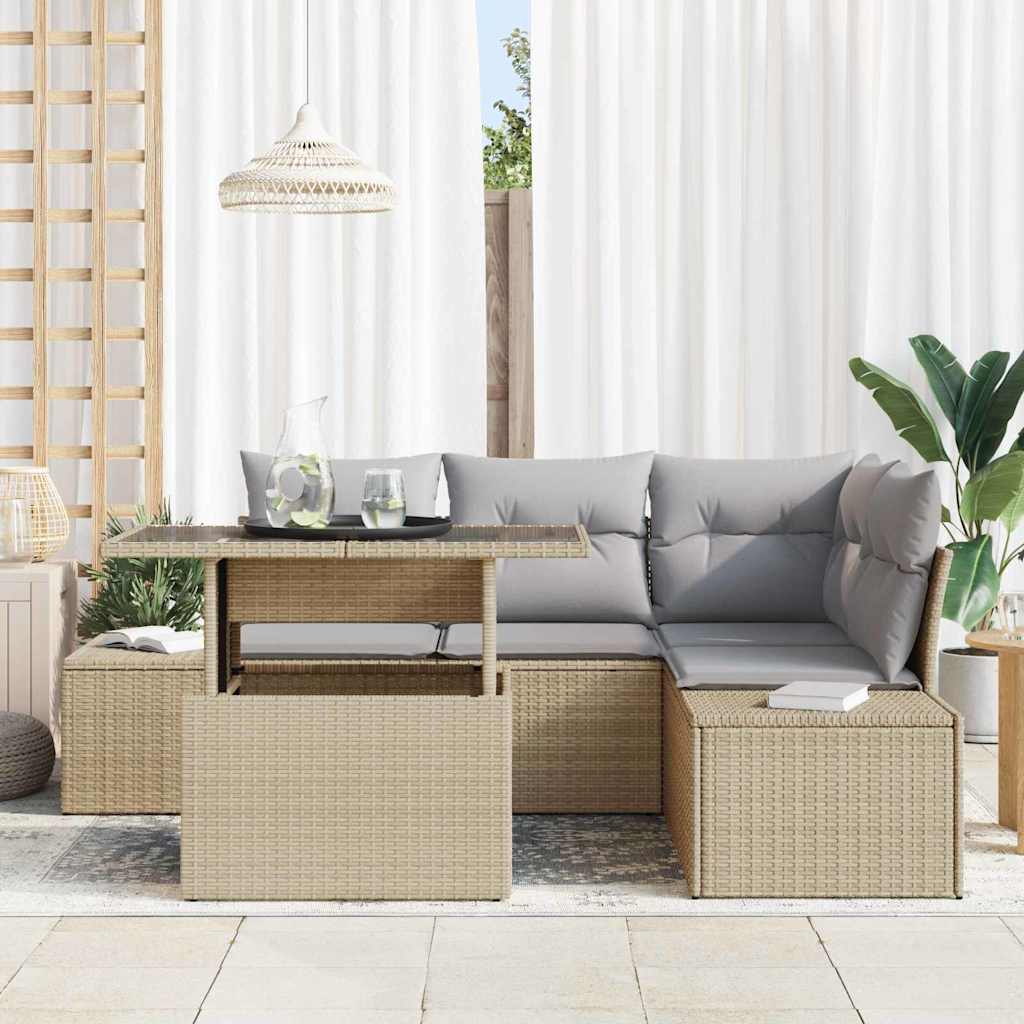 Tuin Sofa Set 5 st Beige en Licht Grijs poly rattan