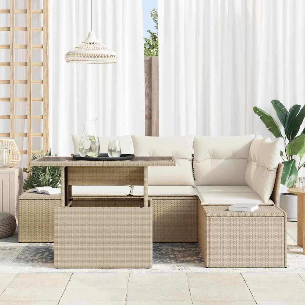 Tuin Sofa Set 5 st Beige en Crème poly rattan