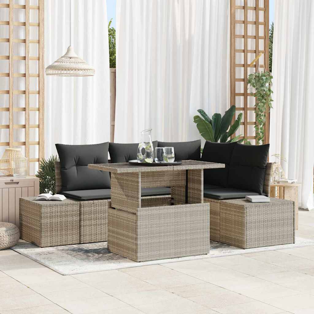 Tuin Sofa Set 5 st Lichtgrijs poly rattan