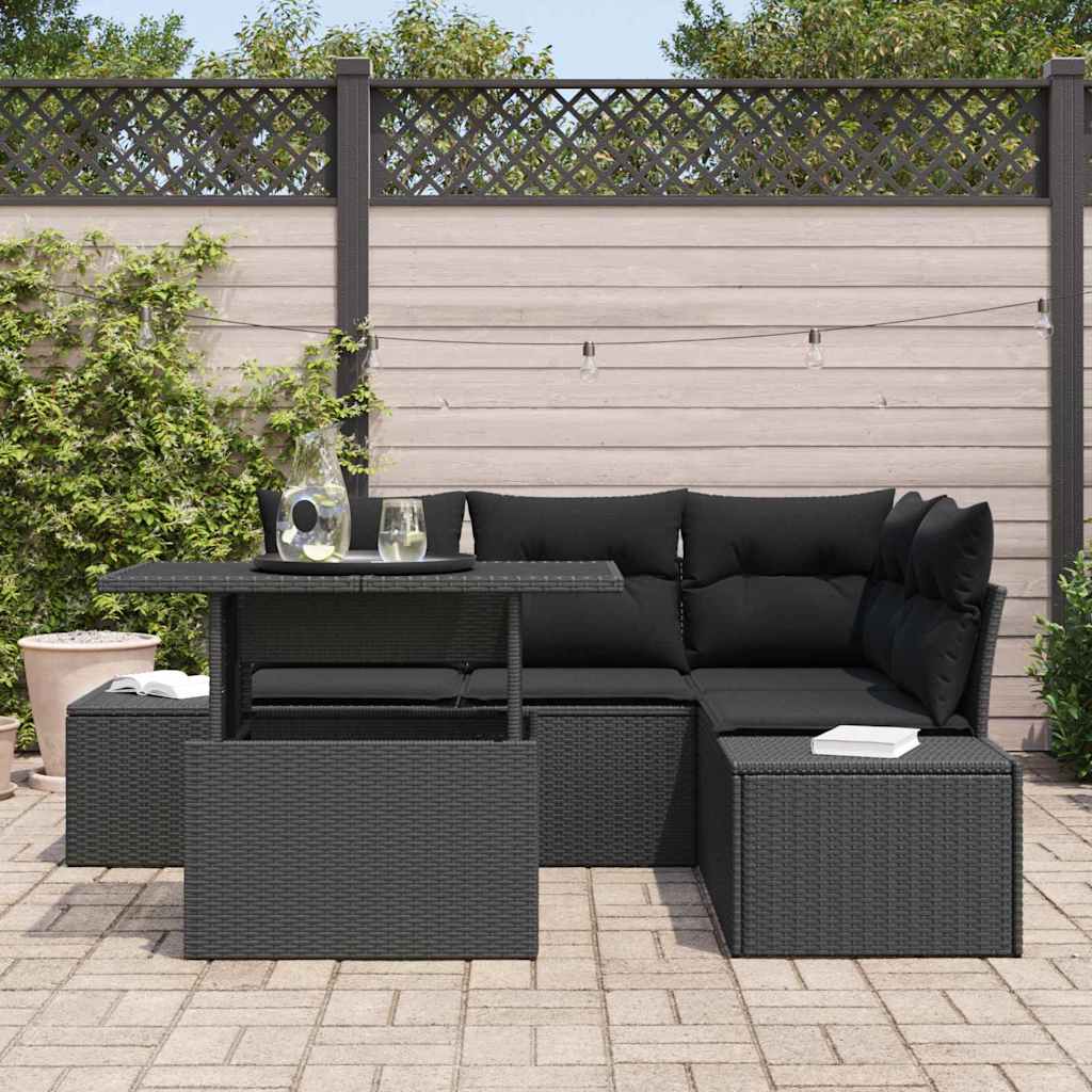 Tuin Sofa Set 5 st Zwart poly rattan