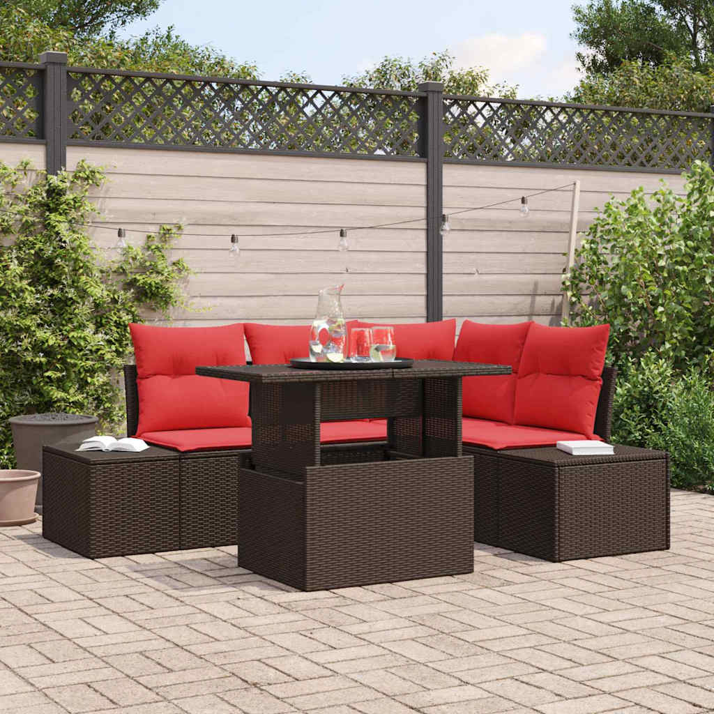Tuin Sofa Set 6 st 4-Aantal zitplaatsen Bruin en Rood