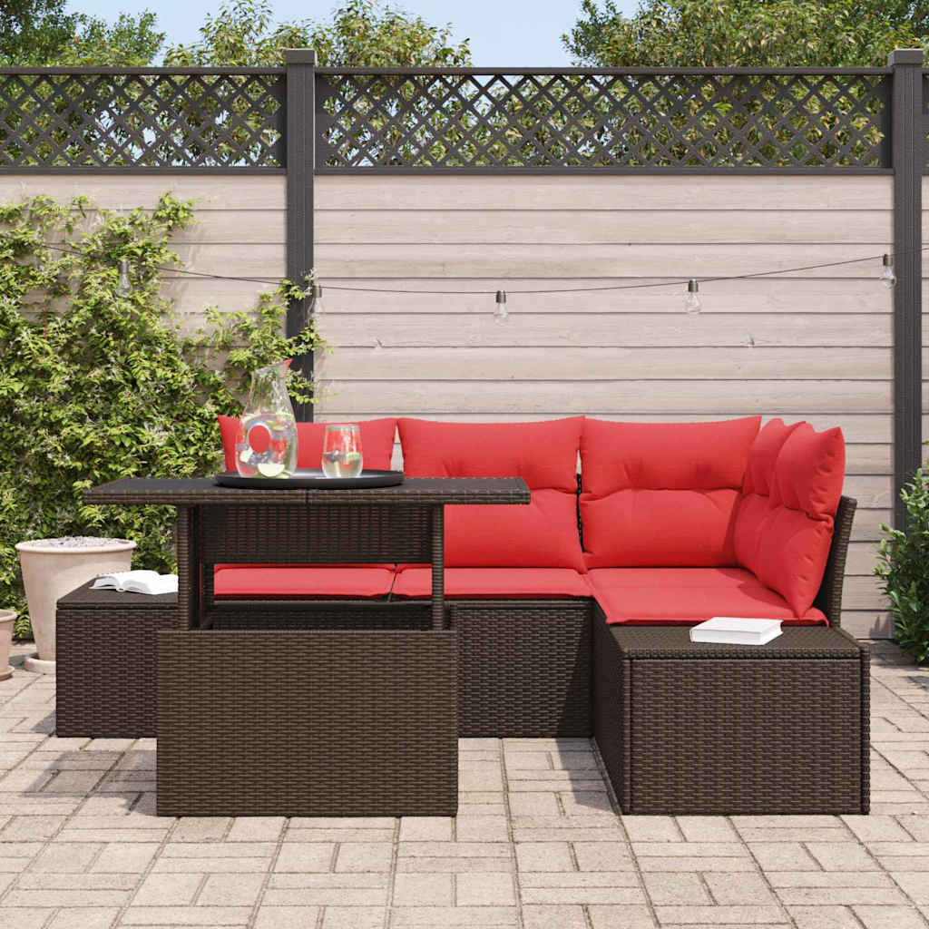 Tuin Sofa Set 6 st 4-Aantal zitplaatsen Bruin en Rood