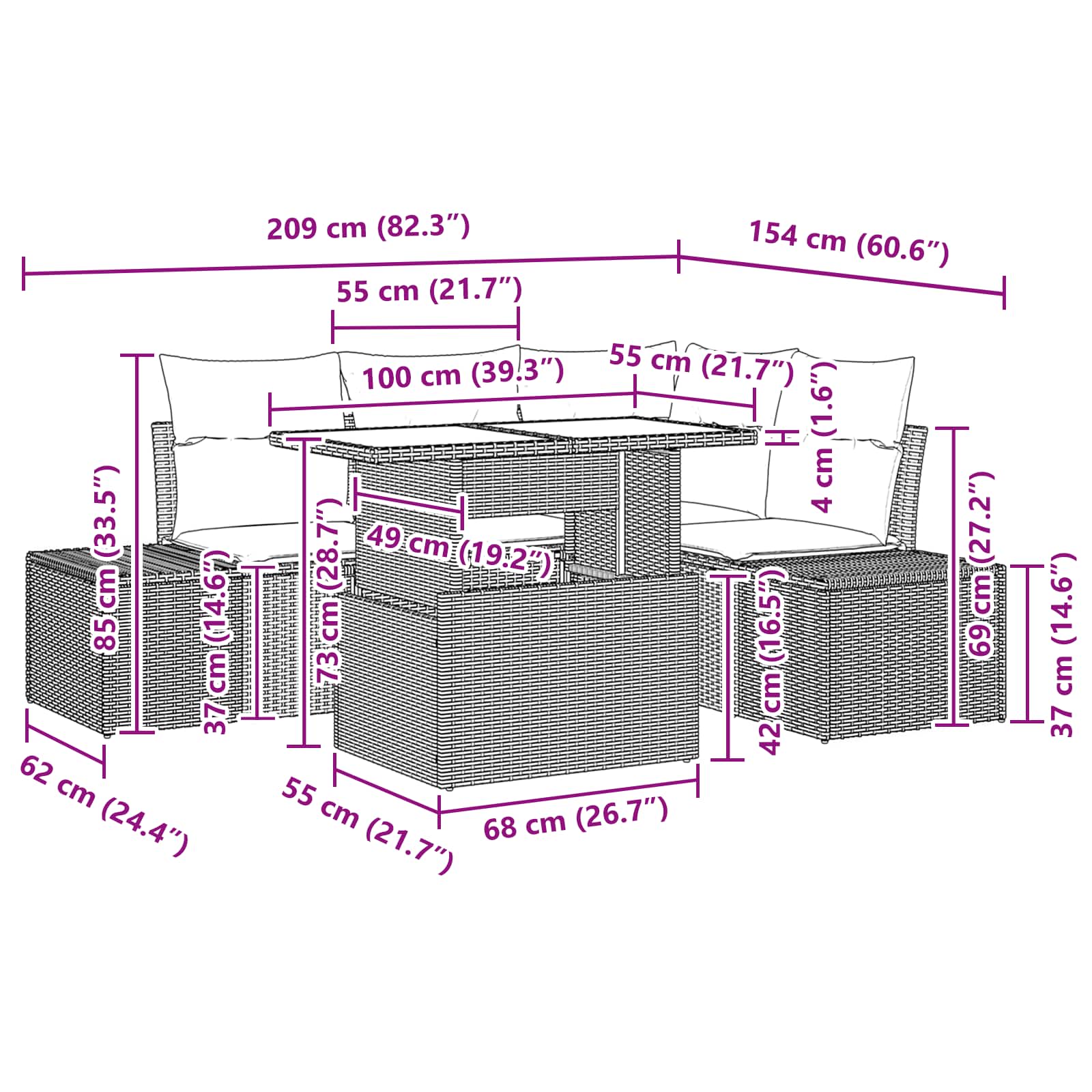 Tuin Sofa Set 6 st 4-Aantal zitplaatsen Bruin en Rood