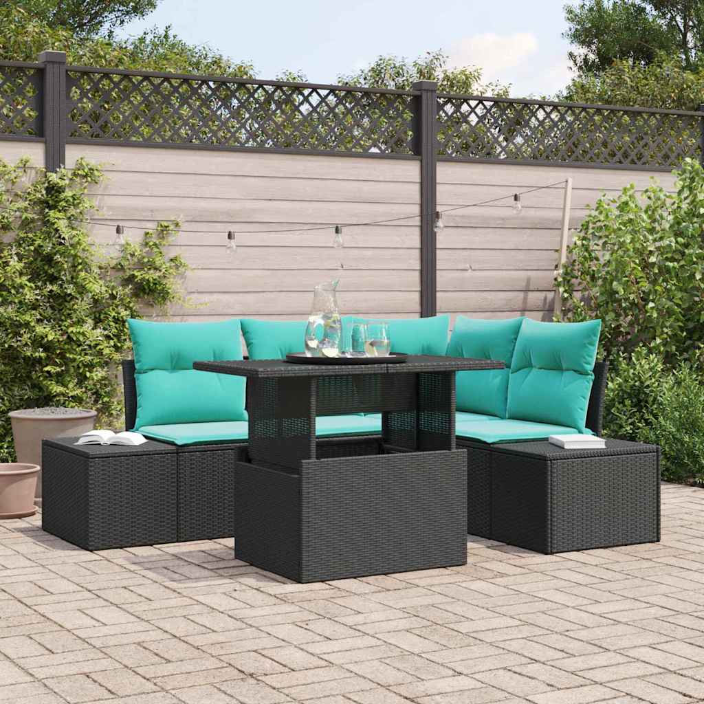 Tuin Sofa Set 6 st 4-Aantal zitplaatsen Zwart en Blauw