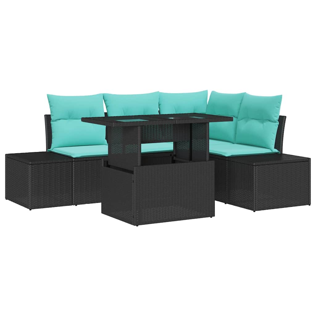 Tuin Sofa Set 6 st 4-Aantal zitplaatsen Zwart en Blauw