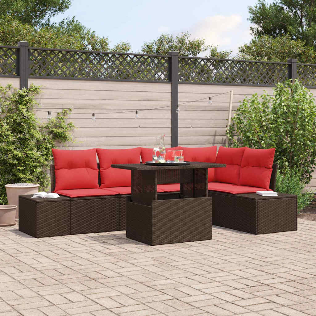 Tuin Sofa Set 6 st 5-Aantal zitplaatsen Bruin en Rood
