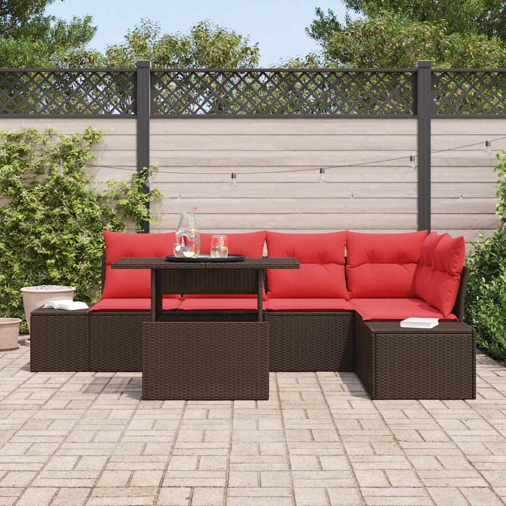 Tuin Sofa Set 6 st 5-Aantal zitplaatsen Bruin en Rood