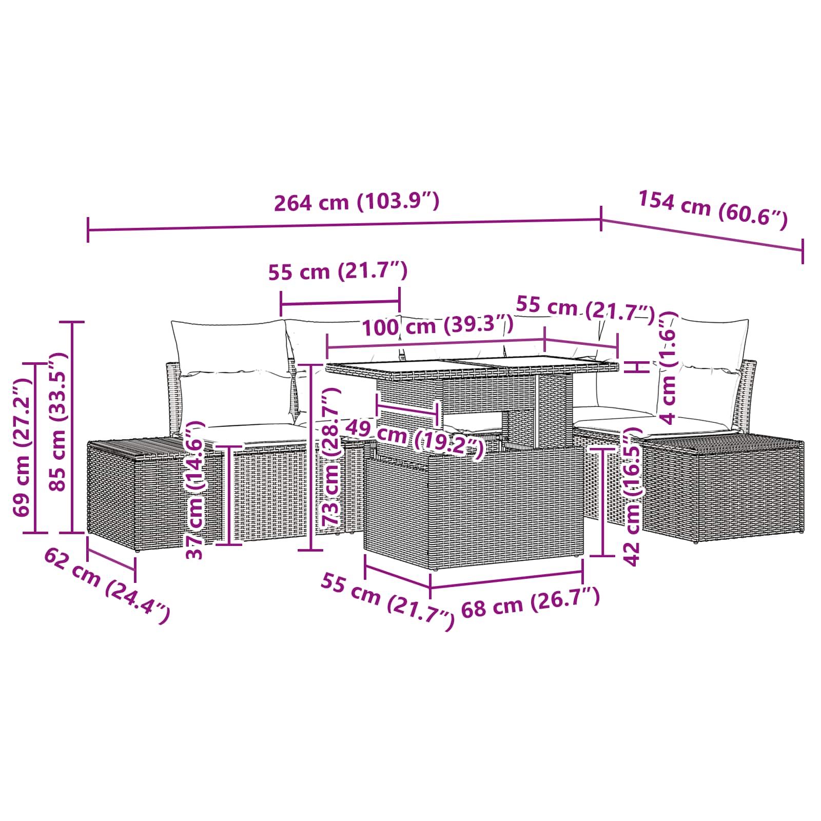 Tuin Sofa Set 6 st 5-Aantal zitplaatsen Bruin en Rood