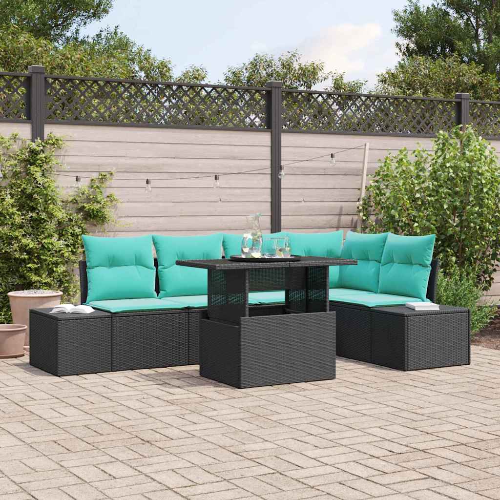 Tuin Sofa Set 6 st 5-Aantal zitplaatsen Zwart en Blauw