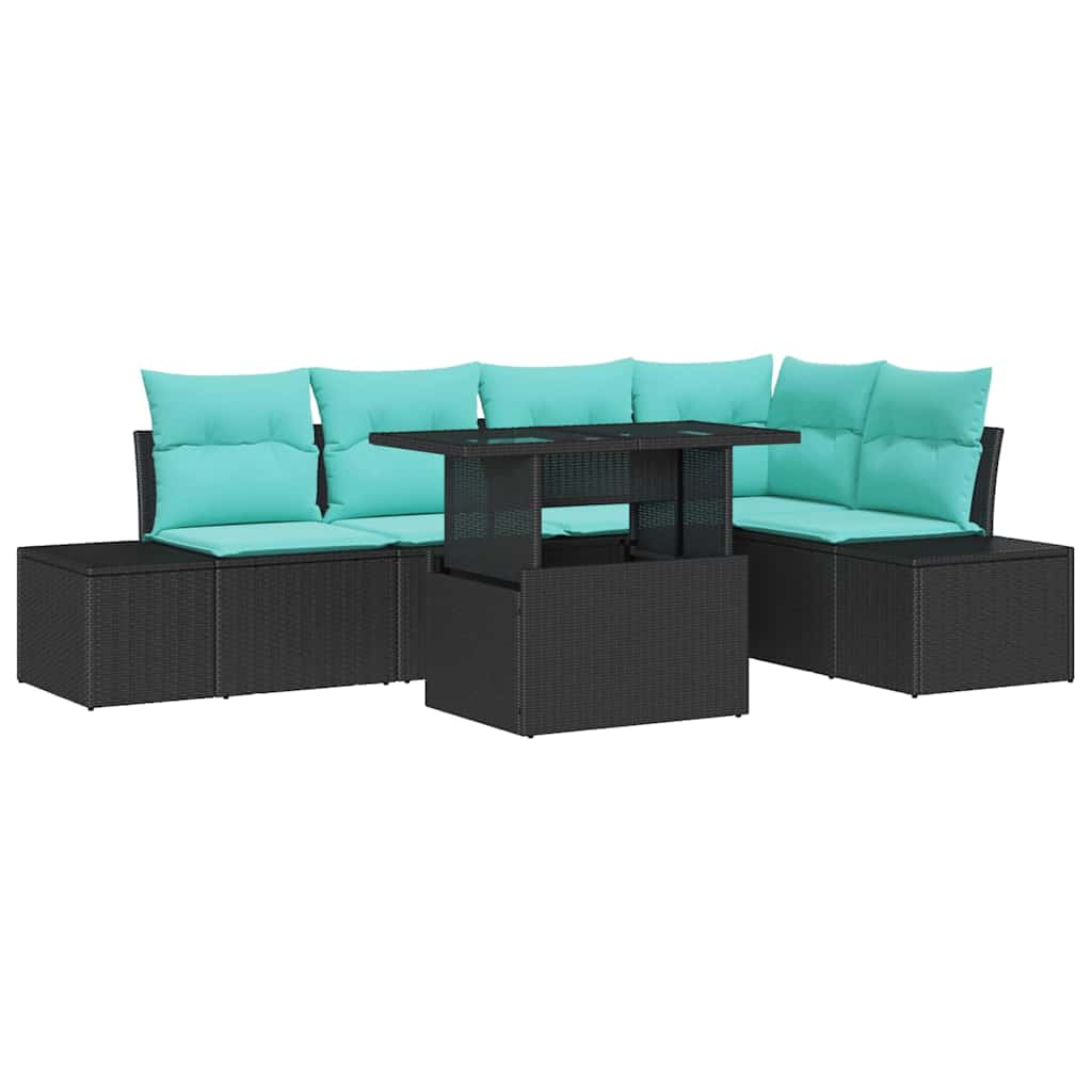 Tuin Sofa Set 6 st 5-Aantal zitplaatsen Zwart en Blauw