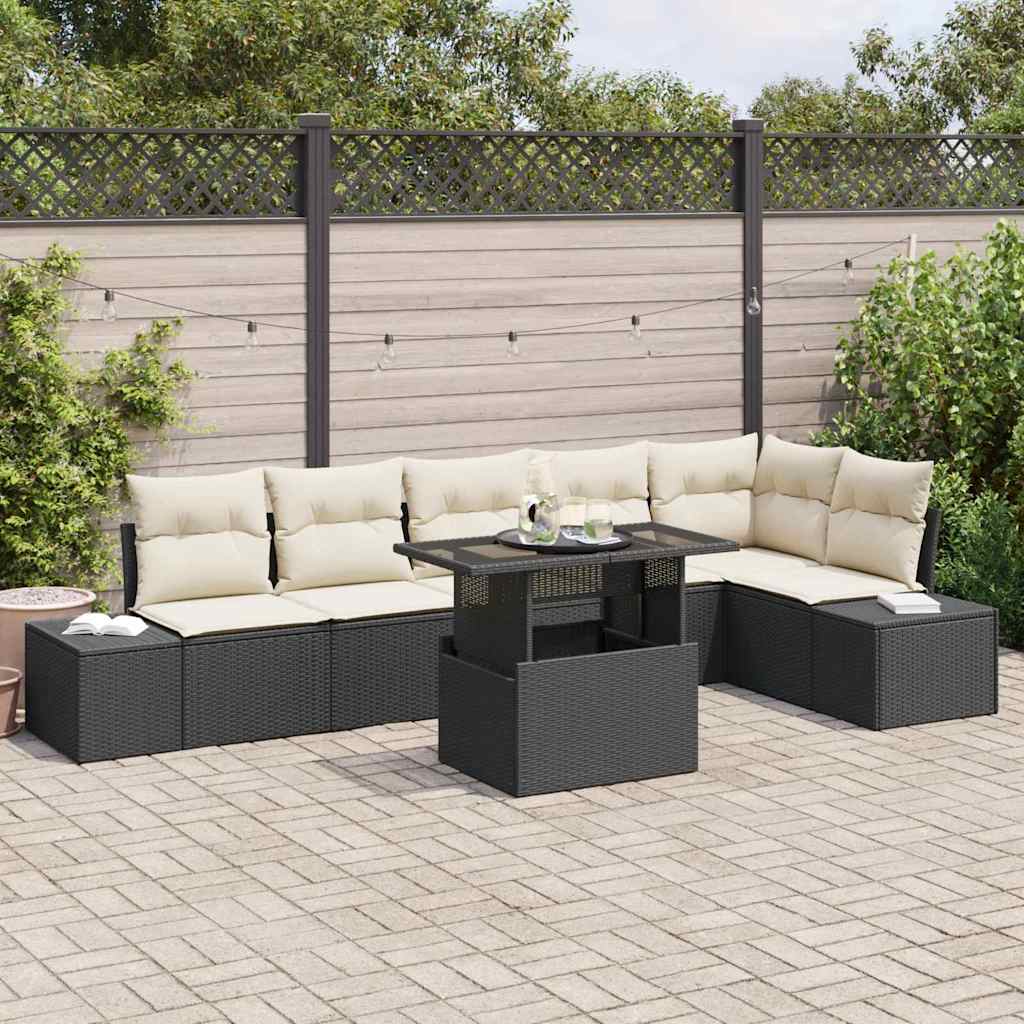 Tuin Sofa Set 7 st Zwart en Crème poly rattan