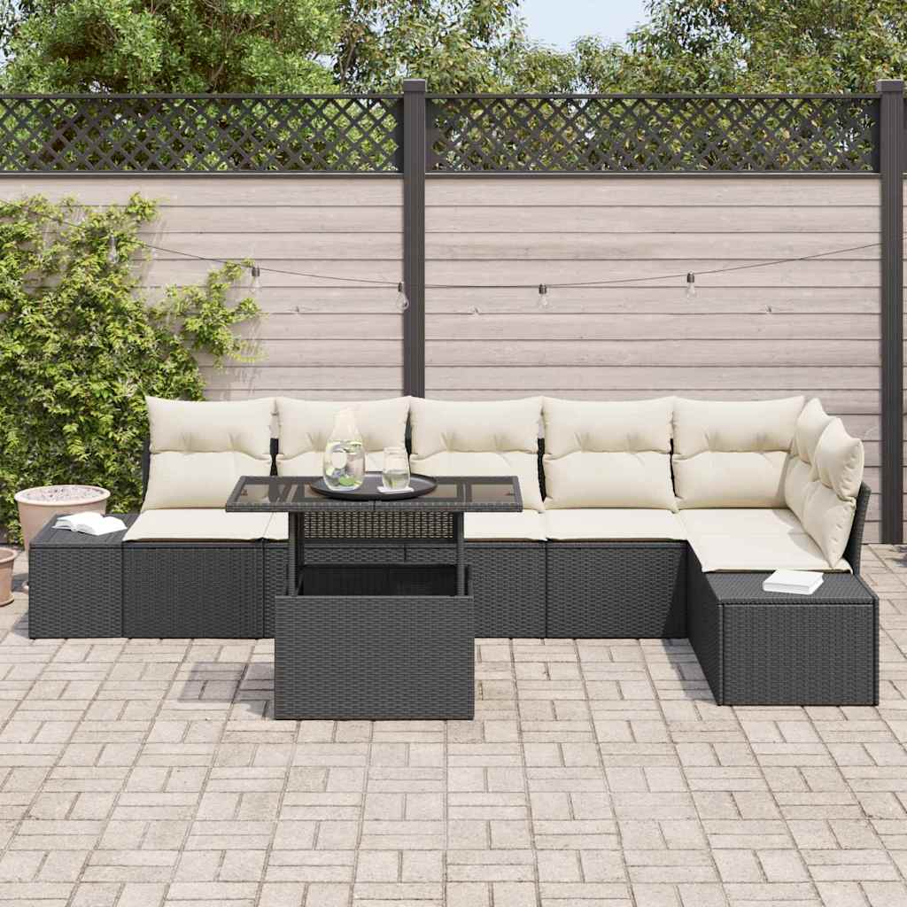 Tuin Sofa Set 7 st Zwart en Crème poly rattan