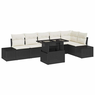 Tuin Sofa Set 7 st Zwart en Crème poly rattan