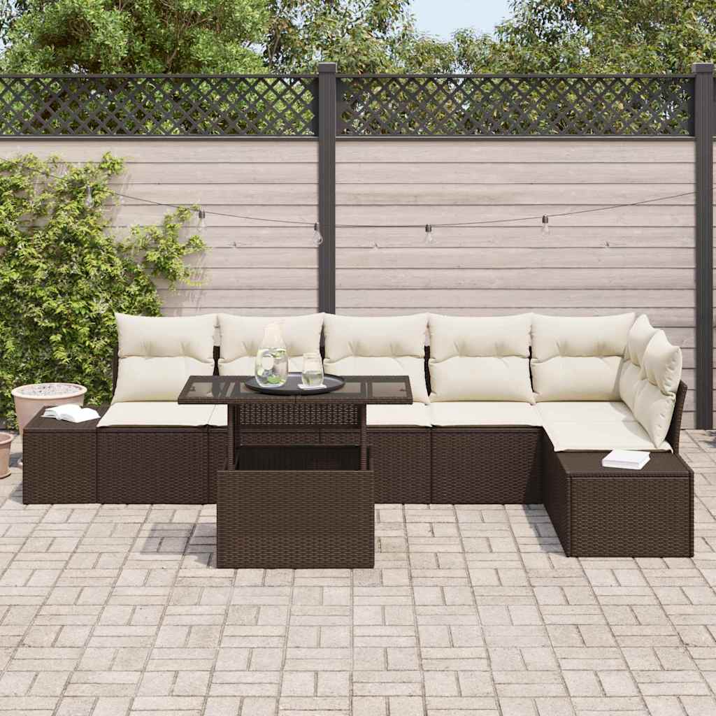 Tuin Sofa Set 7 st Bruin en Crème poly rattan