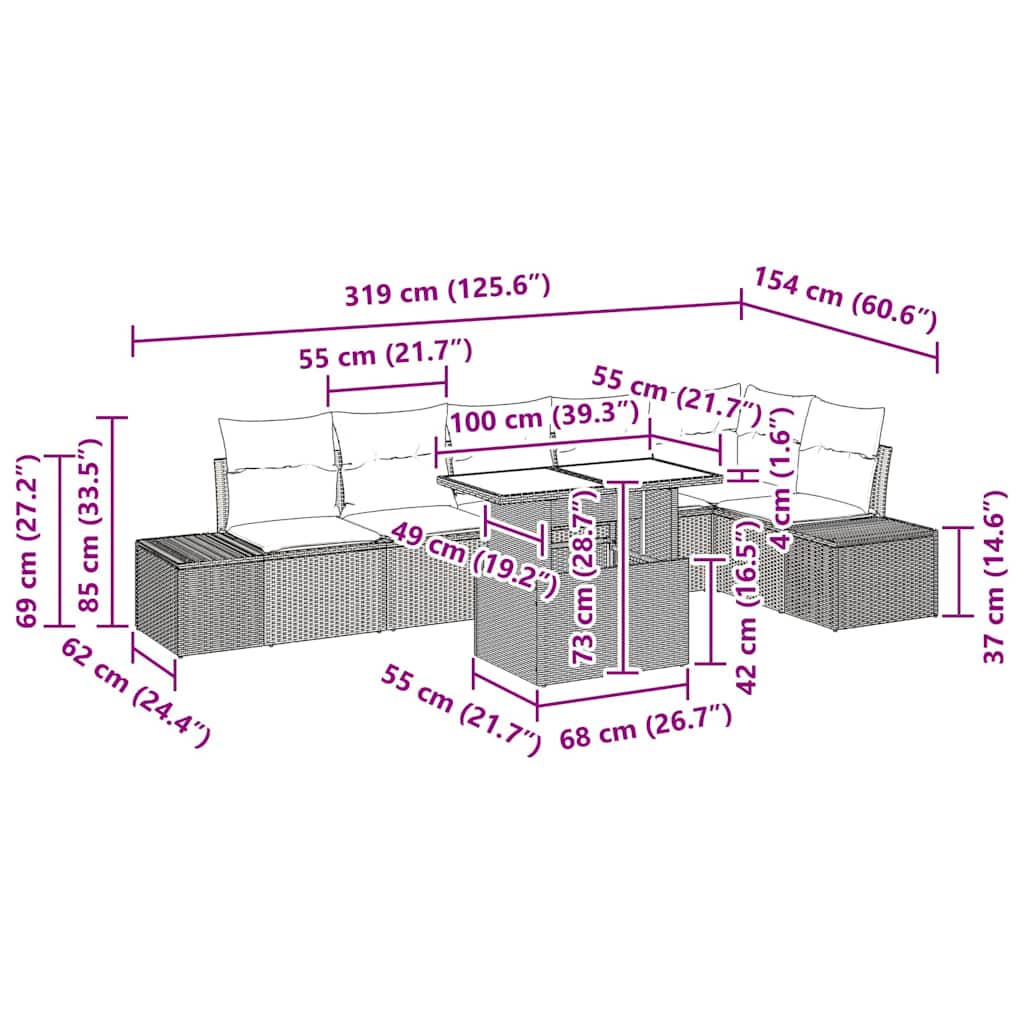 Tuin Sofa Set 7 st Grijs poly rattan