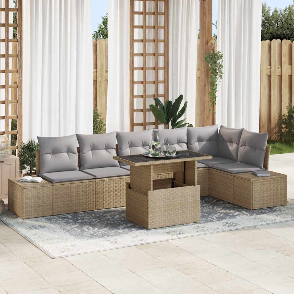 Tuin Sofa Set 7 st Beige en Licht Grijs poly rattan