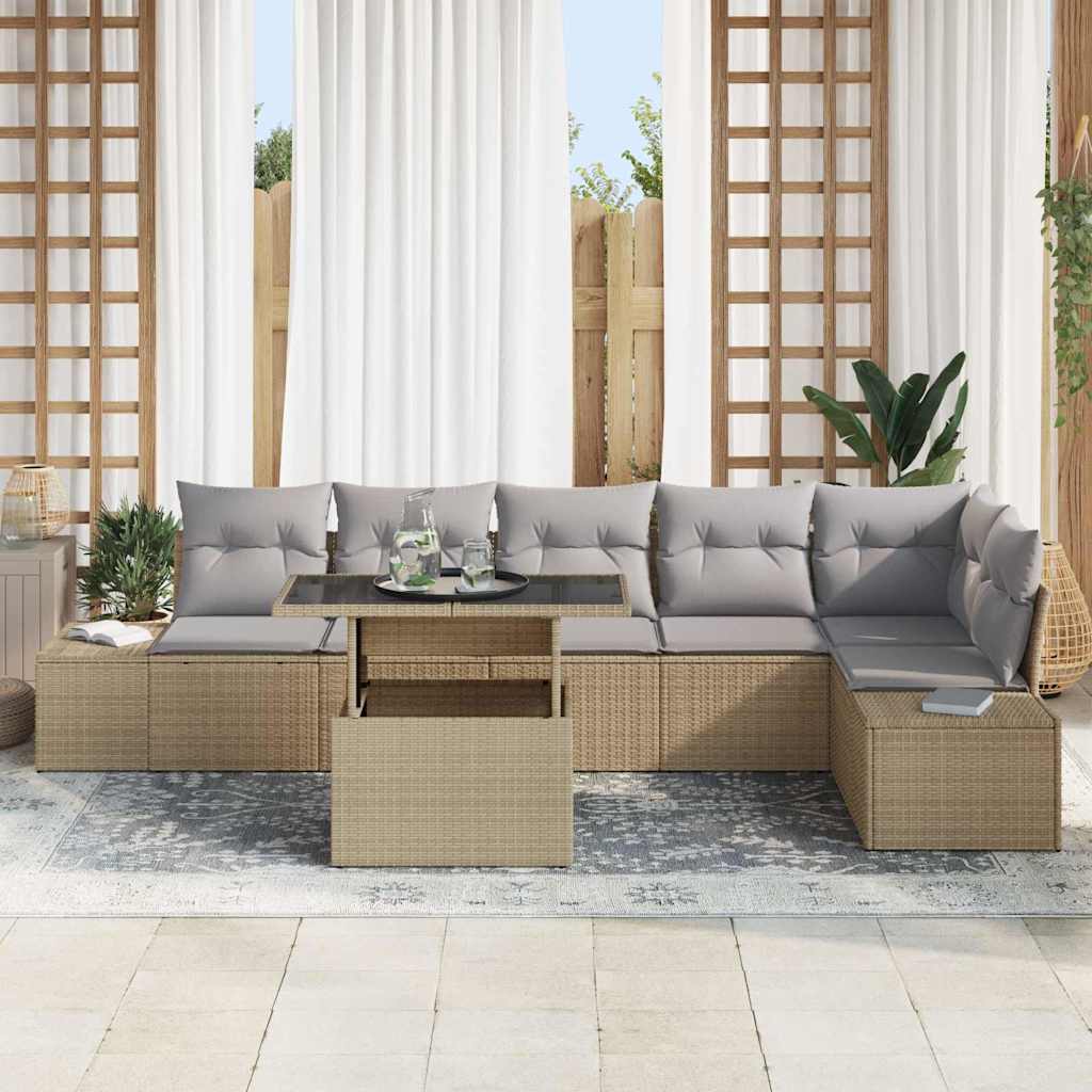 Tuin Sofa Set 7 st Beige en Licht Grijs poly rattan