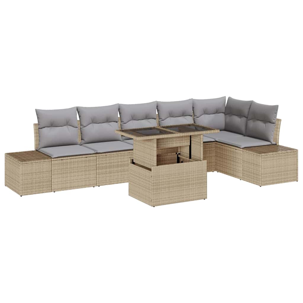 Tuin Sofa Set 7 st Beige en Licht Grijs poly rattan