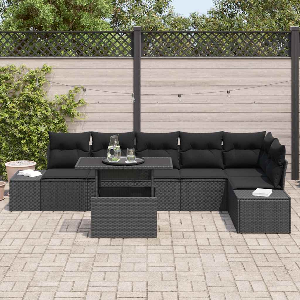Tuin Sofa Set 7 st Zwart poly rattan