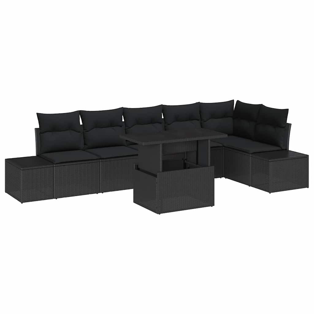 Tuin Sofa Set 7 st Zwart poly rattan