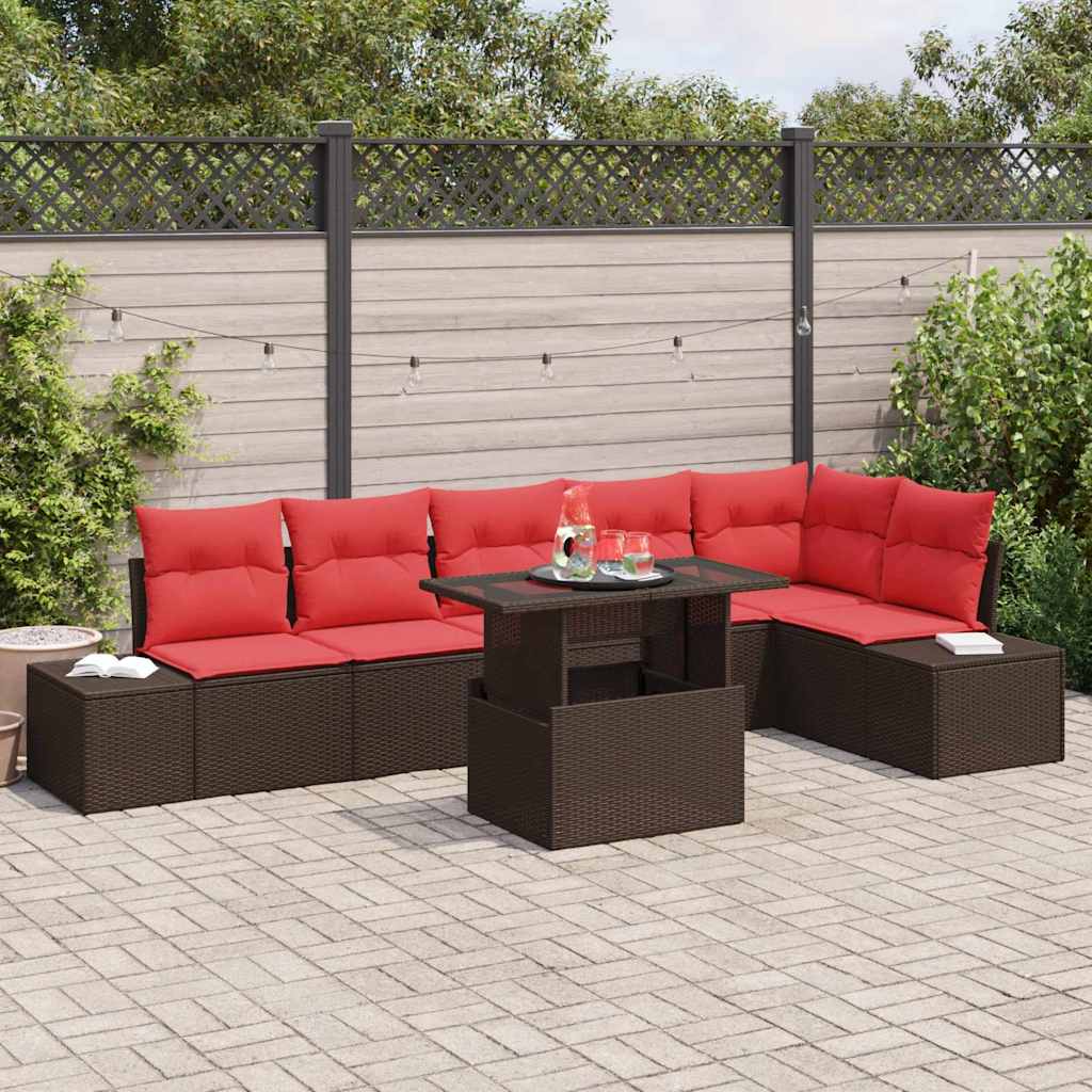 Tuin Sofa Set 7 st 6-Aantal zitplaatsen Bruin en Rood