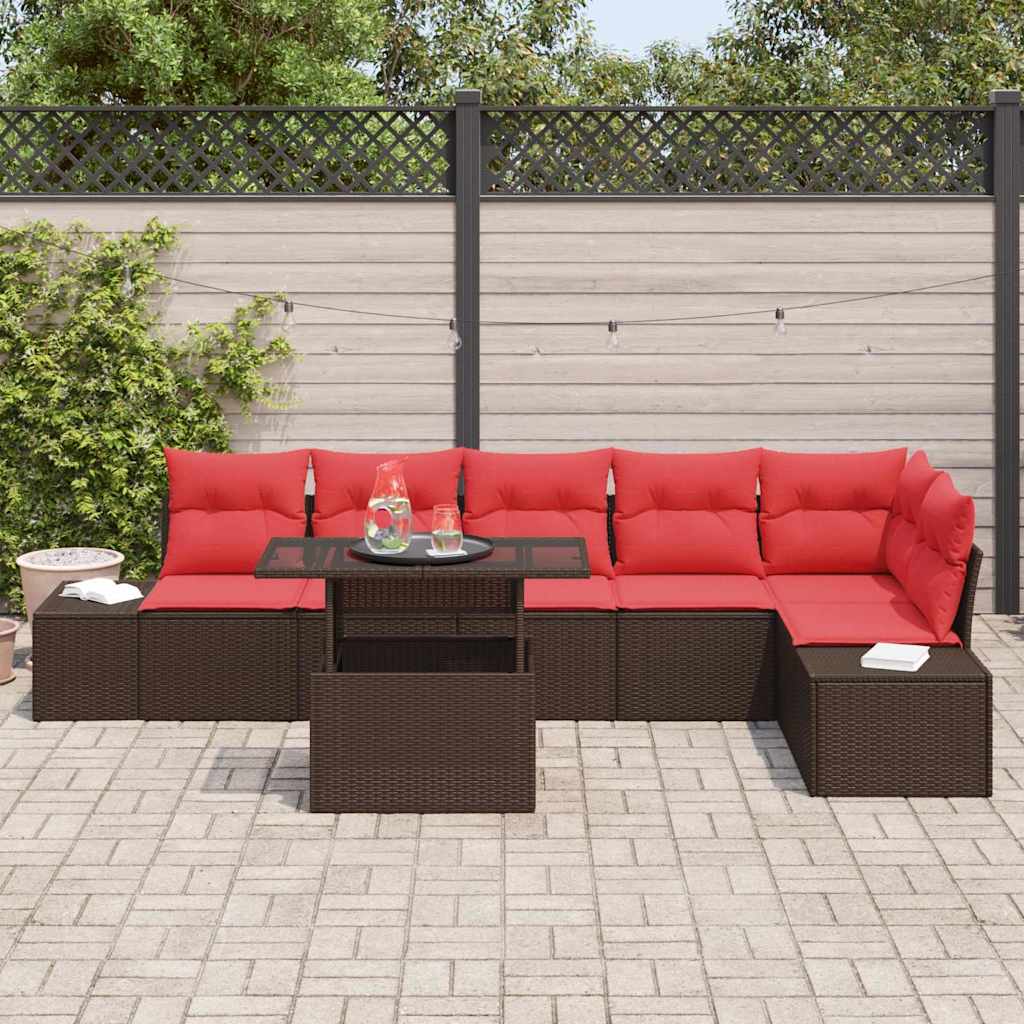 Tuin Sofa Set 7 st 6-Aantal zitplaatsen Bruin en Rood
