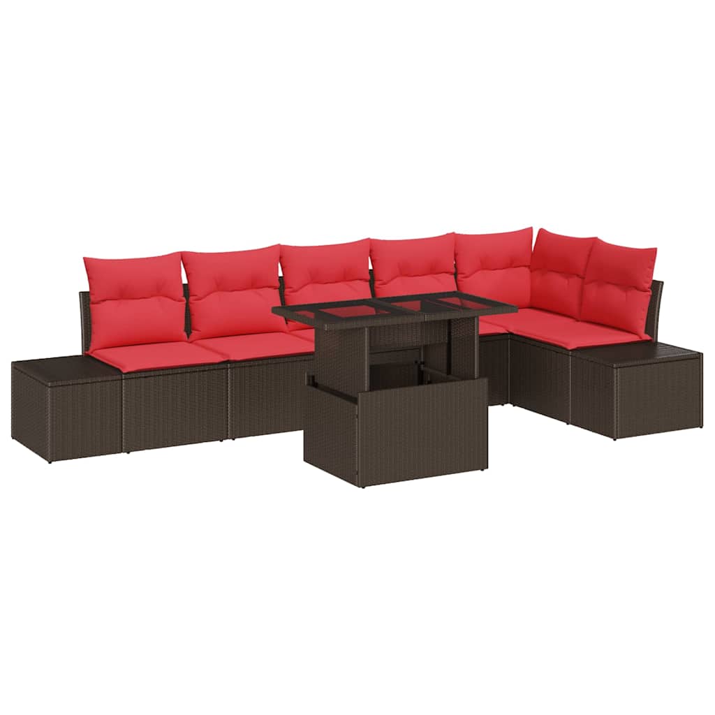 Tuin Sofa Set 7 st 6-Aantal zitplaatsen Bruin en Rood
