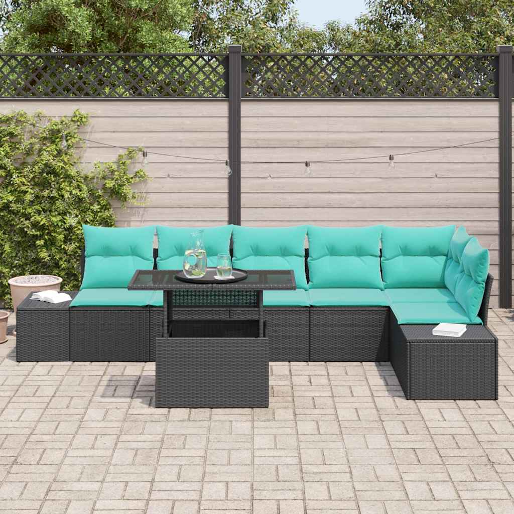 Tuin Sofa Set 7 st 6-Aantal zitplaatsen Zwart en Blauw