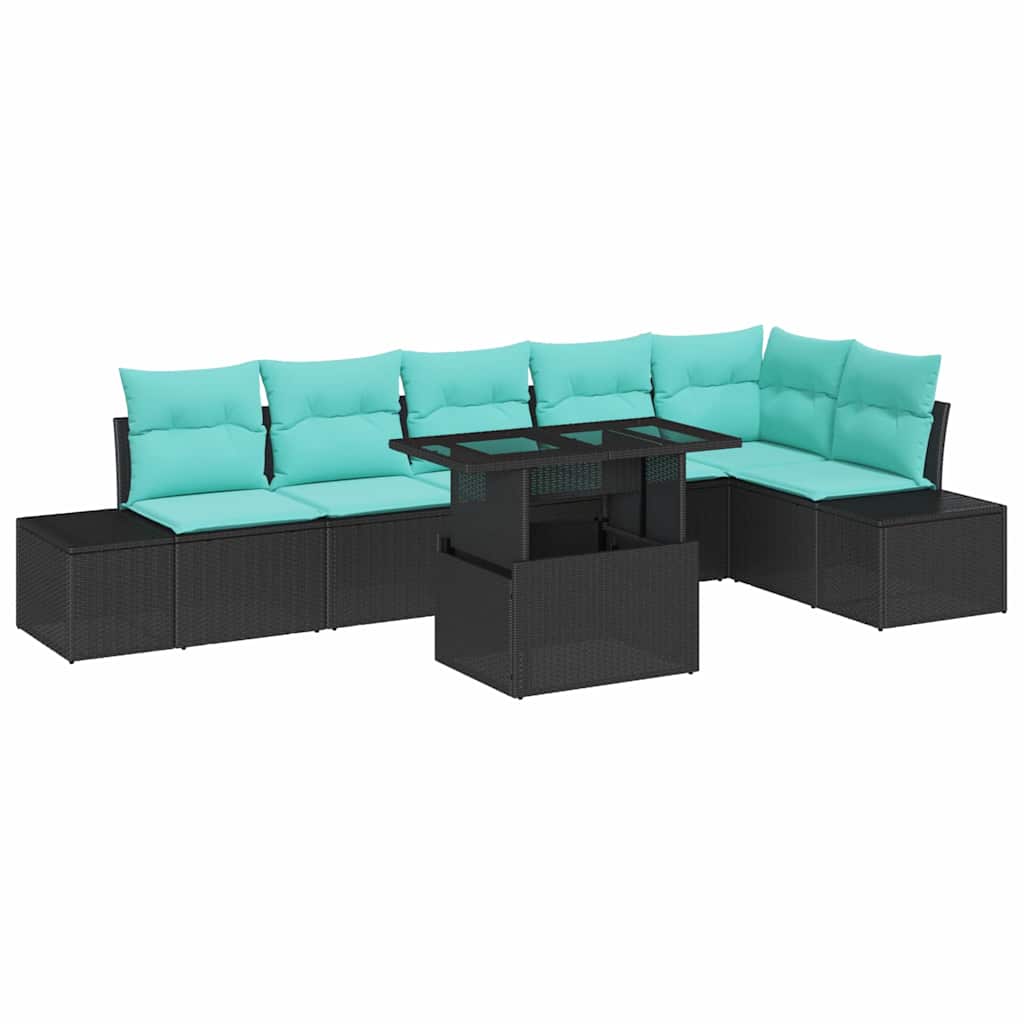 Tuin Sofa Set 7 st 6-Aantal zitplaatsen Zwart en Blauw
