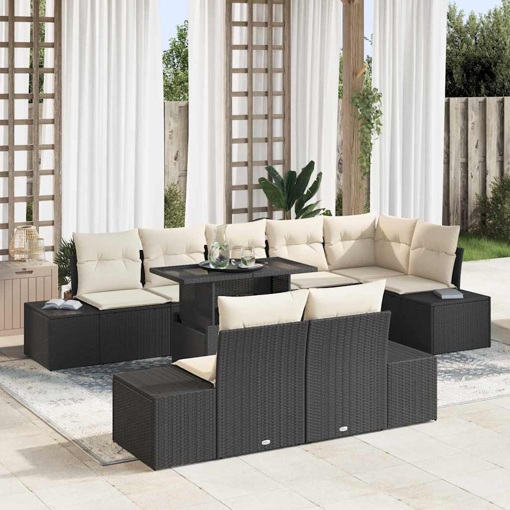 Tuin Sofa Set 9 st Zwart en Crème poly rattan
