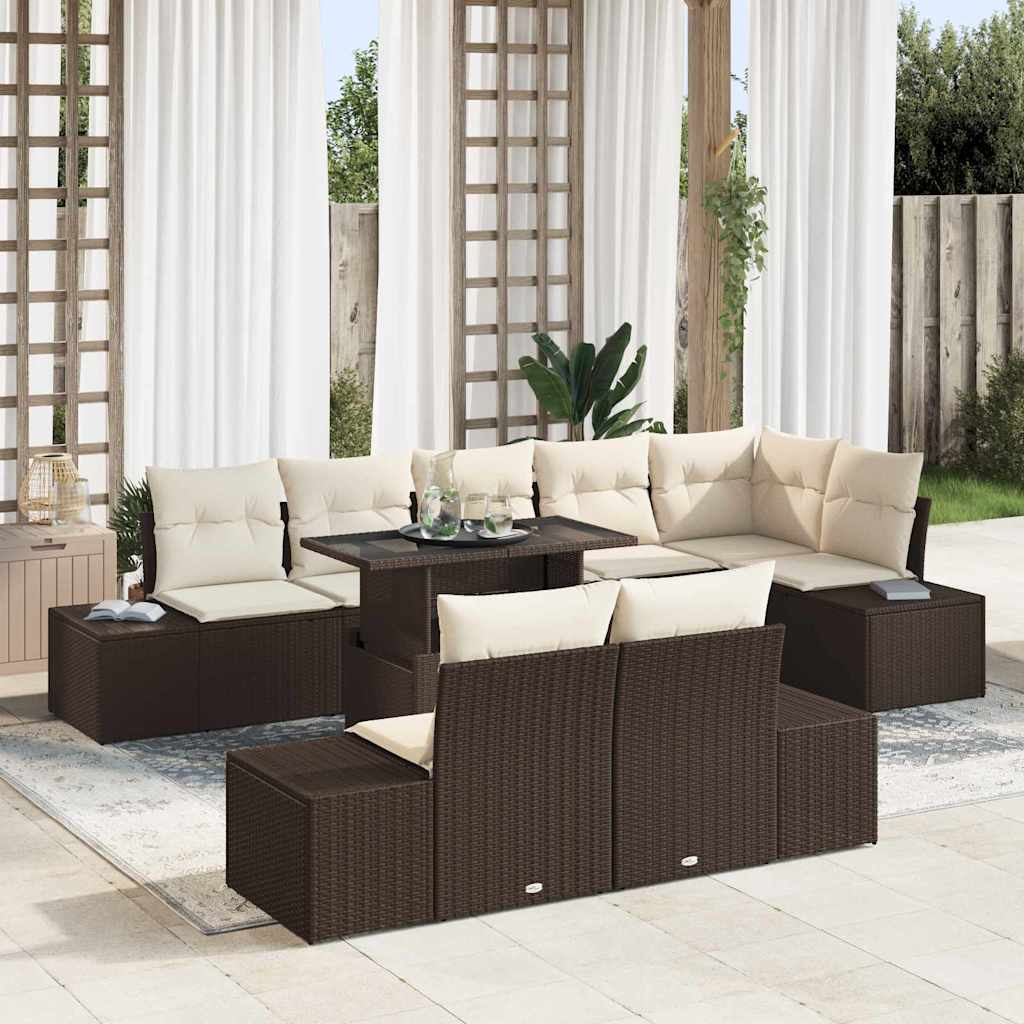 Tuin Sofa Set 9 st Bruin en Crème poly rattan